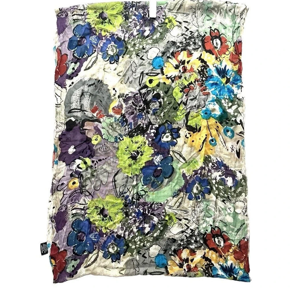 Feathers by Tolani Floral Watercolor Abstract Silk Infinity Scarf Lightweight